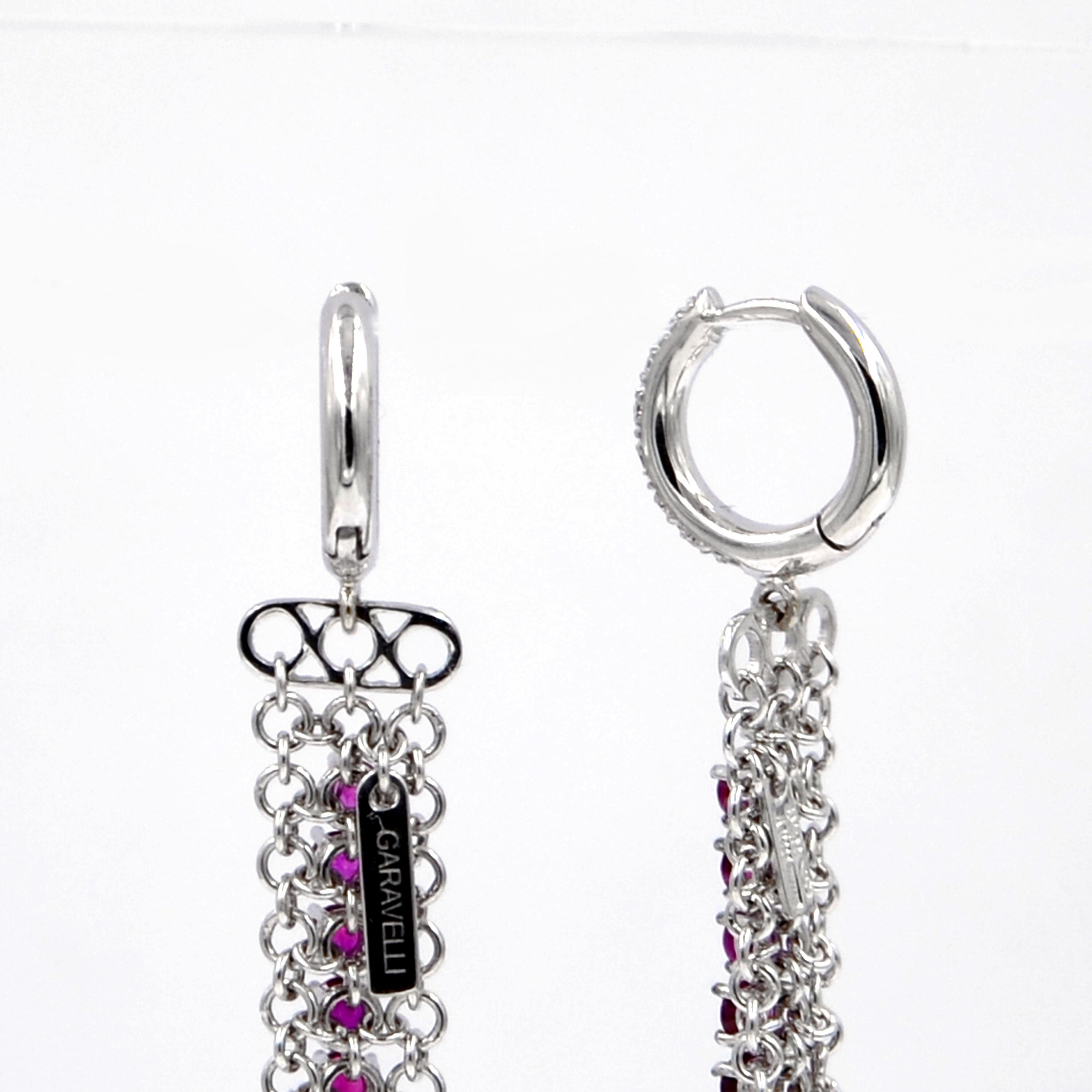 18 Karat White Gold Rubies and Diamonds Garavelli Long Earrings In New Condition In Valenza, IT
