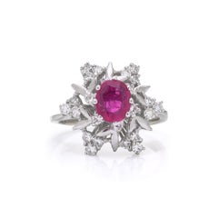 18kt White Gold Ruby and Diamond Cluster Ring