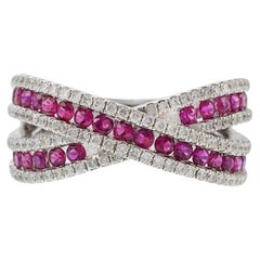 18KT White Gold Ruby and Diamond Criss Cross Ring