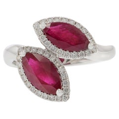 18KT White Gold Ruby and Diamond Double Petal Ring