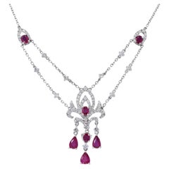 18KT White Gold Ruby And Diamond Drop Necklace