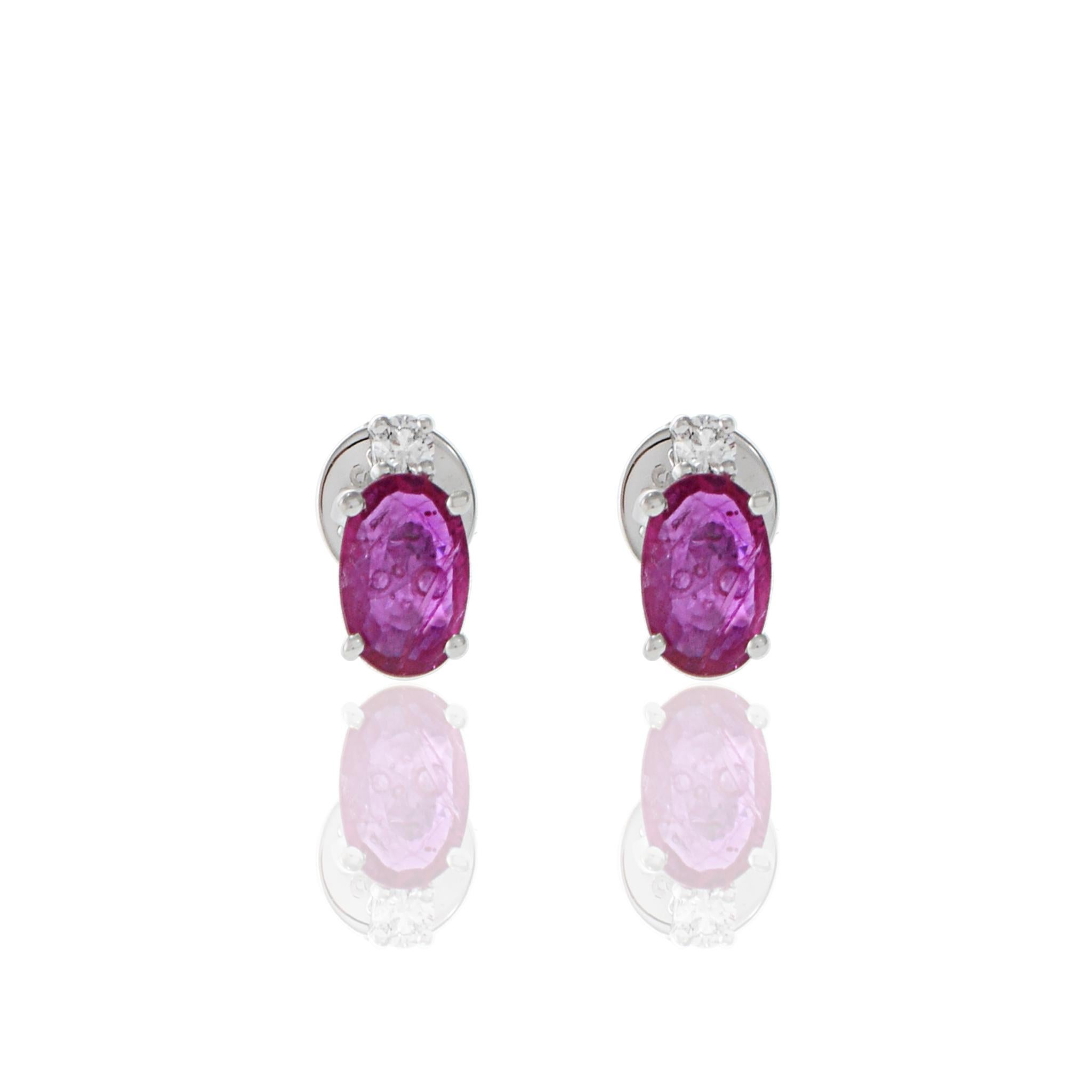 Modern 18KT White Gold Ruby And Diamond Earrings For Sale