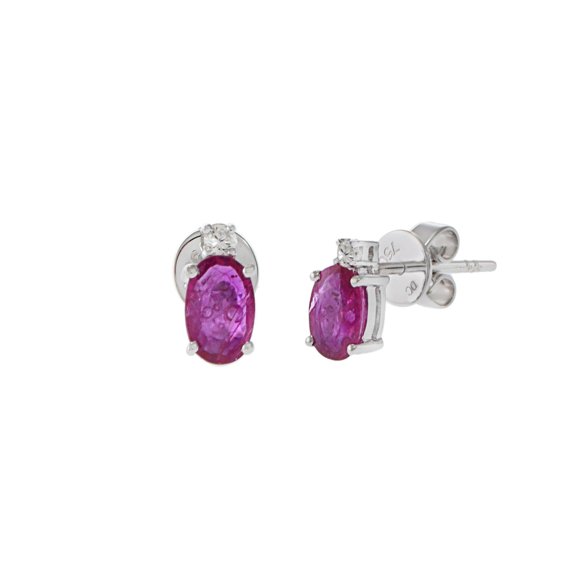 Oval Cut 18KT White Gold Ruby And Diamond Earrings For Sale