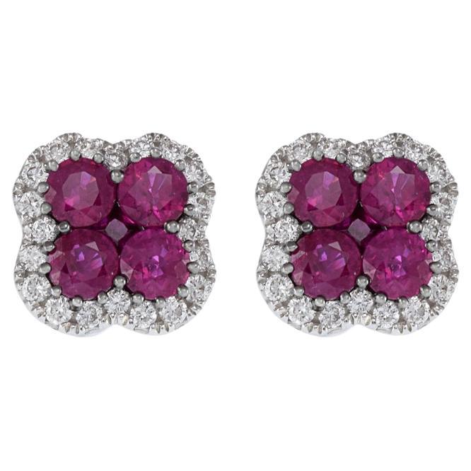 18KT White Gold Ruby And Diamond Earrings