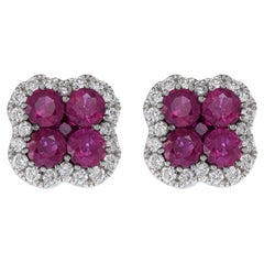 18KT White Gold Ruby And Diamond Earrings