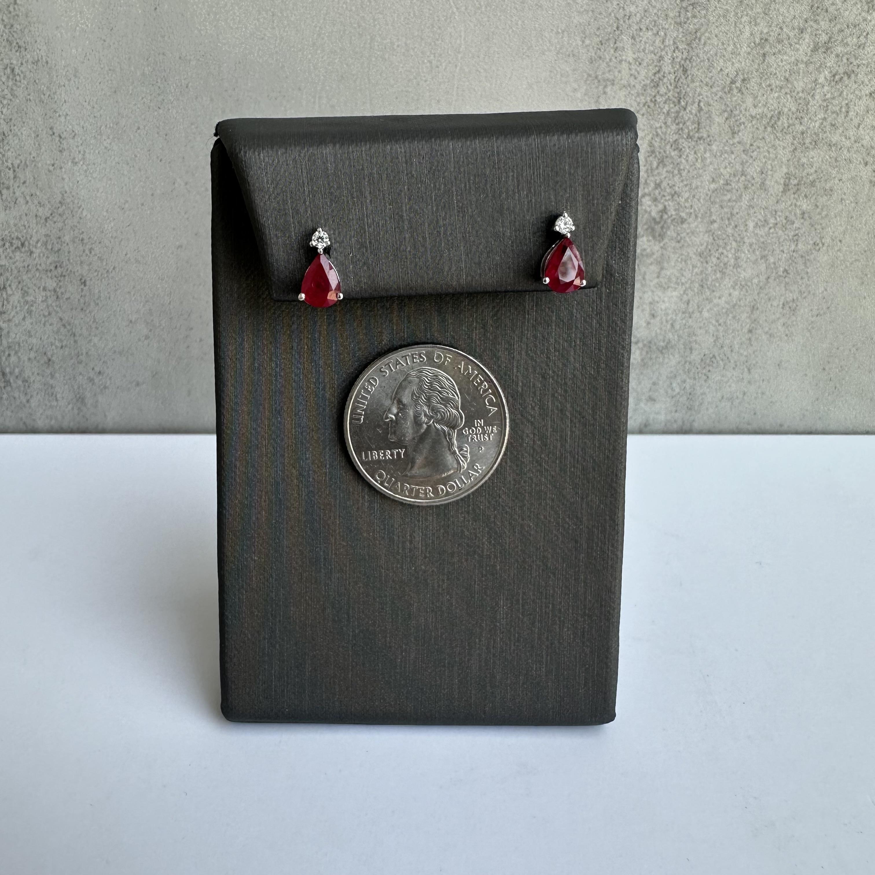 18kt White Gold Ruby and Diamond Earrings w/Appraisal - 1.60ctw Pear Rubies In New Condition For Sale In West Hempstead, NY