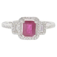 18KT White Gold Ruby and Diamond Halo Ring 0.76CT