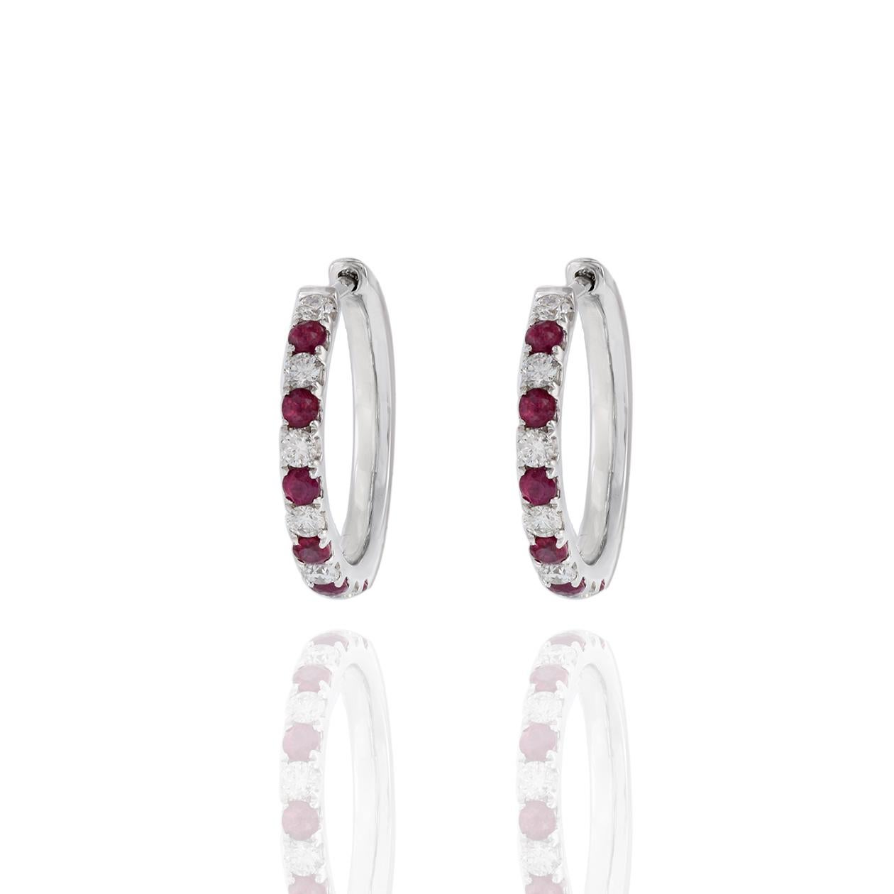 18KT Creolen aus Weißgold mit Rubin und Diamanten (Moderne)