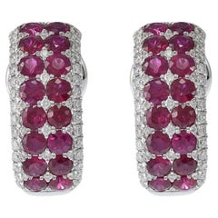 18KT White Gold Ruby And Diamond Huggie Earrings