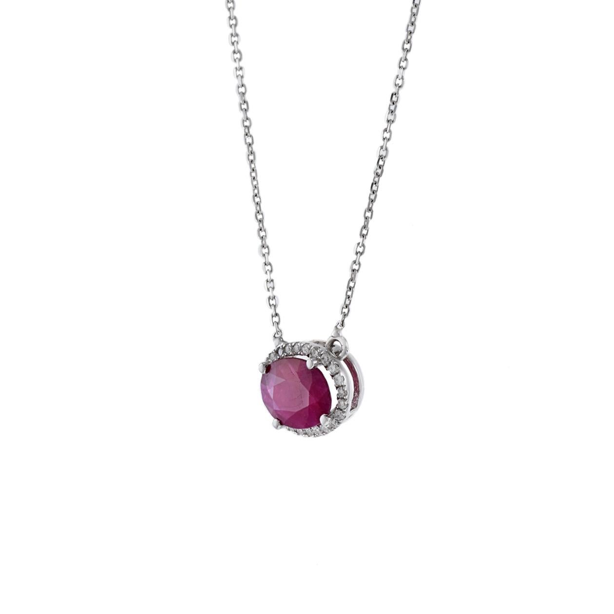 Moderno Collana di diamanti e rubini in oro bianco 18KT in vendita