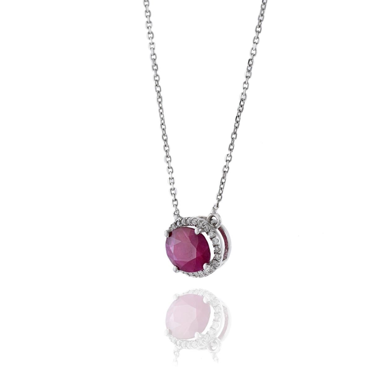 Taglio ovale Collana di diamanti e rubini in oro bianco 18KT in vendita