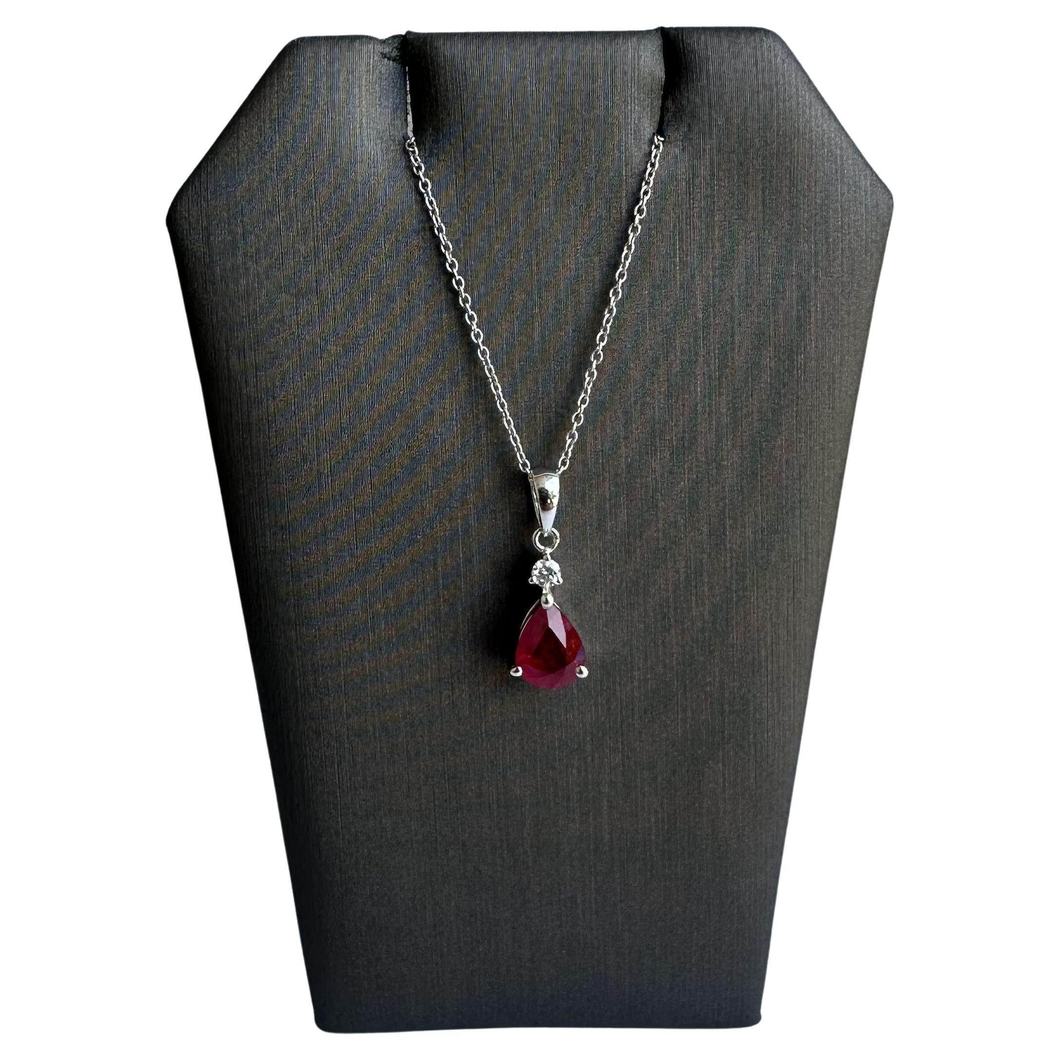 Collana di rubini e diamanti in oro bianco 18kt con valutazione - Rubino perlato da 1,22ctw, Nuovo