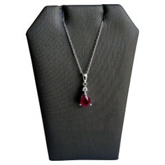 18kt White Gold Ruby and Diamond Necklace w/Appraisal - 1.22ctw Pear Ruby, New