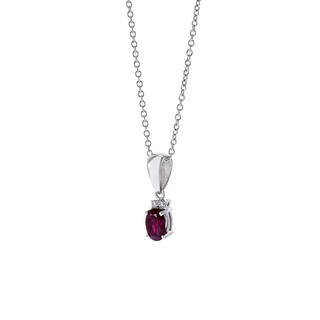 Moderno Ciondolo con rubino e diamante in oro bianco 18KT in vendita