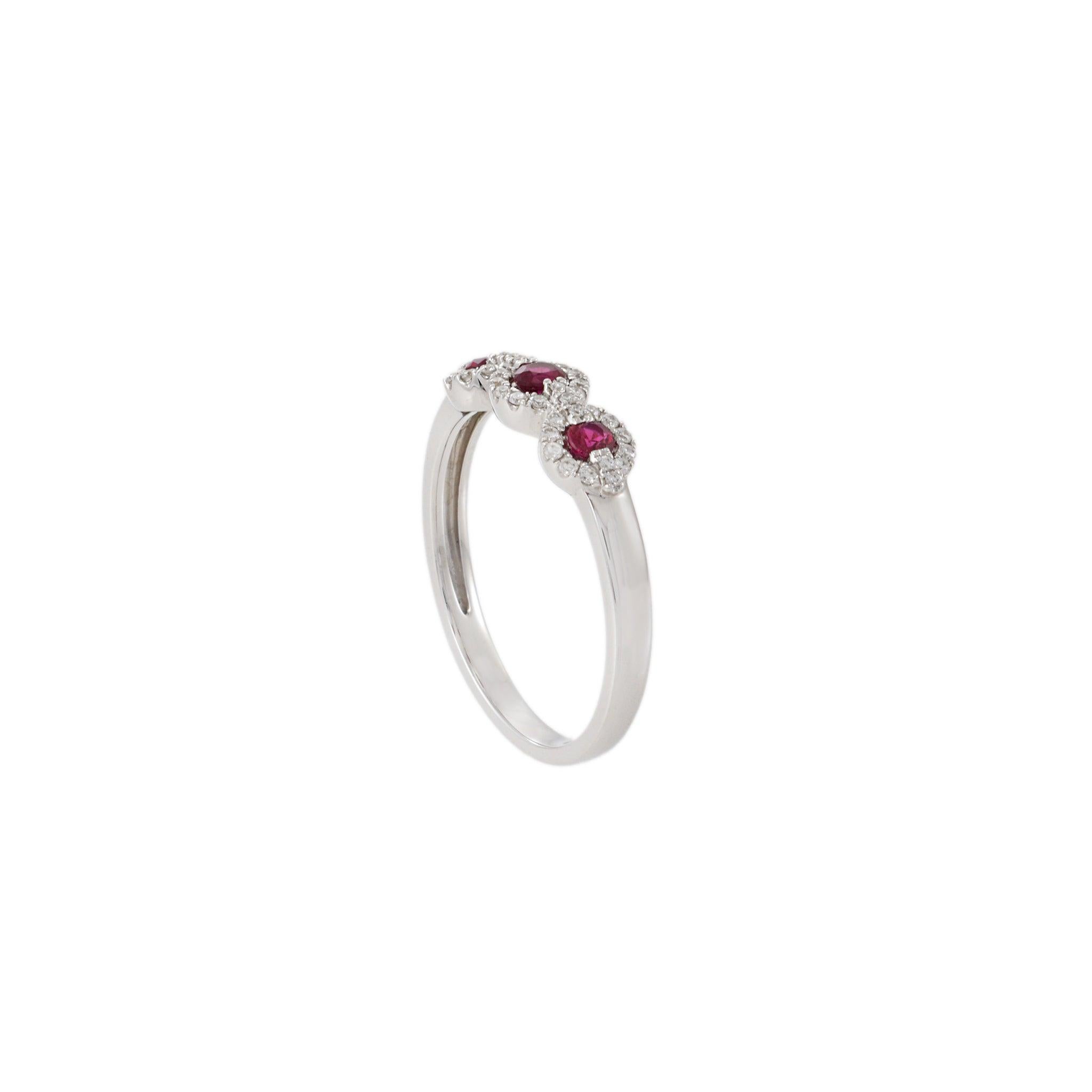 18KT White Gold Ruby and Diamond Triple Loop Ring In New Condition For Sale In New York, NY