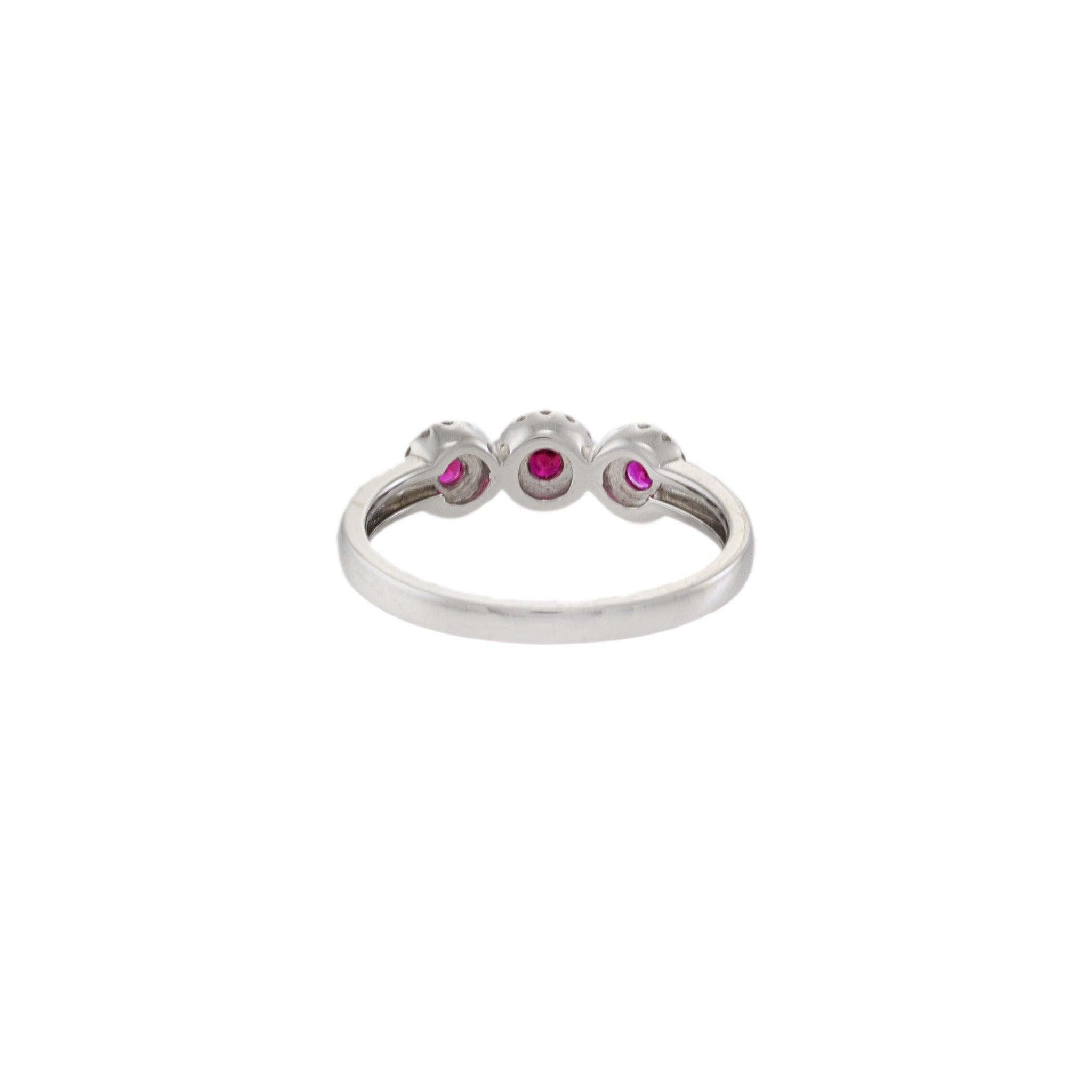 Women's 18KT White Gold Ruby and Diamond Triple Loop Ring For Sale