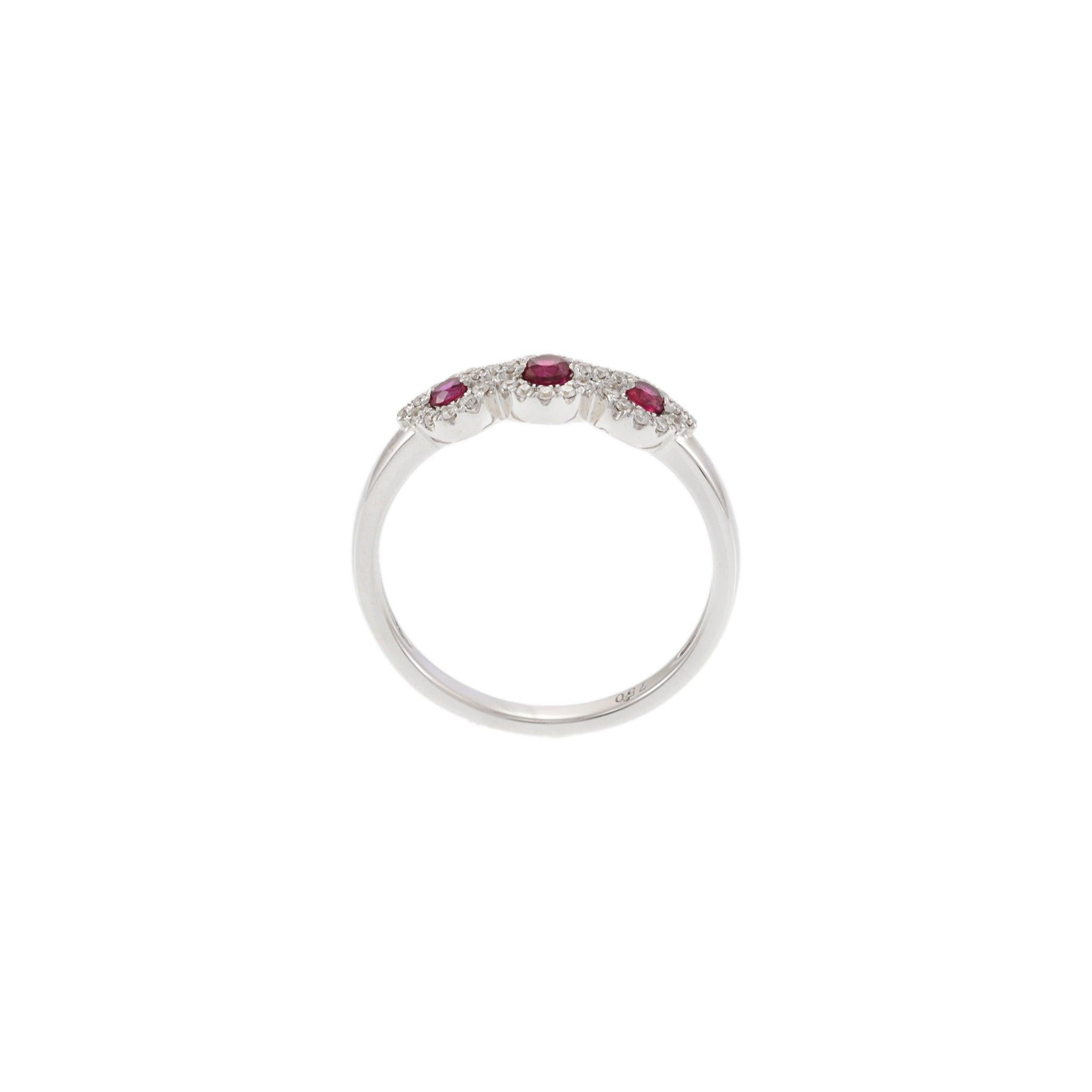 18KT White Gold Ruby and Diamond Triple Loop Ring For Sale 1
