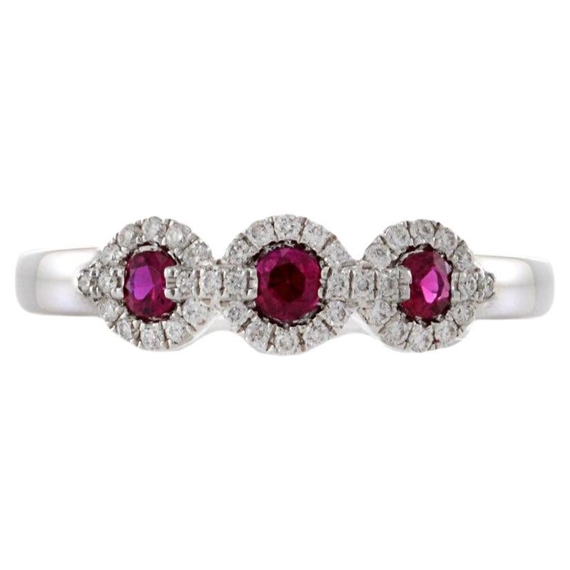18KT White Gold Ruby and Diamond Triple Loop Ring For Sale