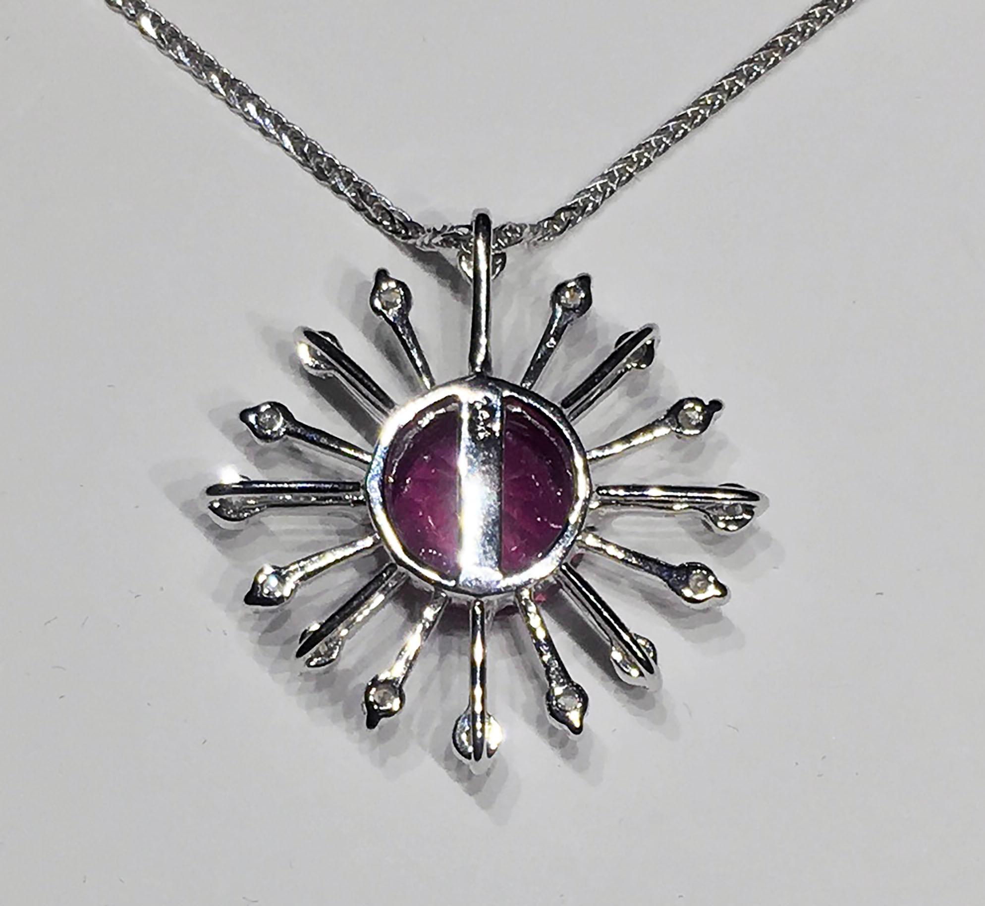 18kt White Gold Ruby Burst Pendant with Diamonds For Sale 2