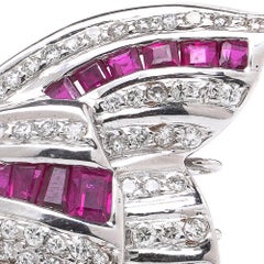 18KT White Gold Ruby & Diamond Bow Brooch