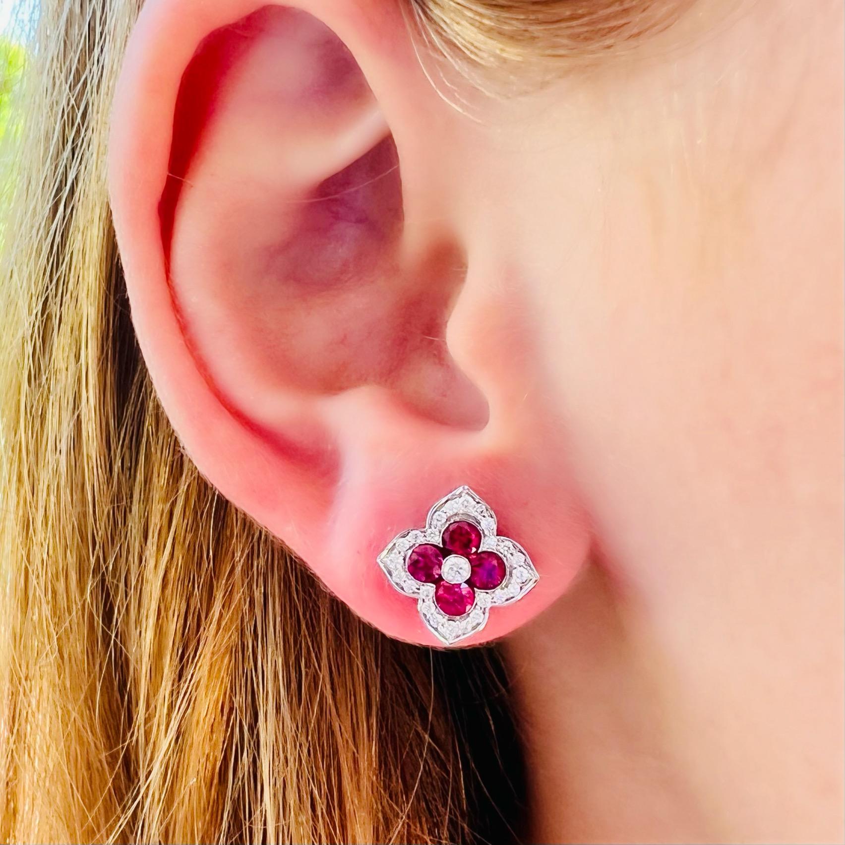 18kt White Gold Ruby & Diamond Earrings In New Condition For Sale In San Francisco, CA