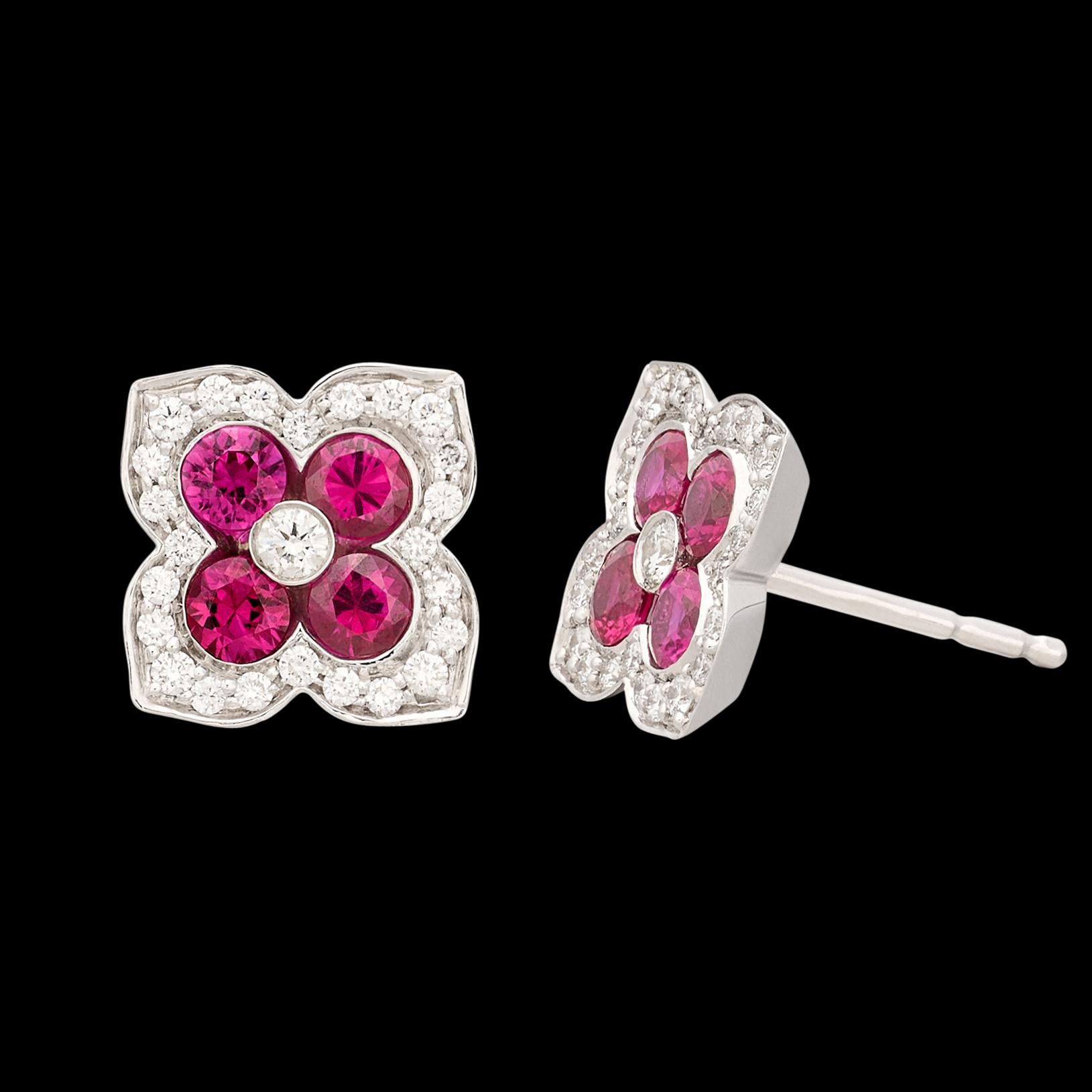 Women's or Men's 18kt White Gold Ruby & Diamond Earrings For Sale
