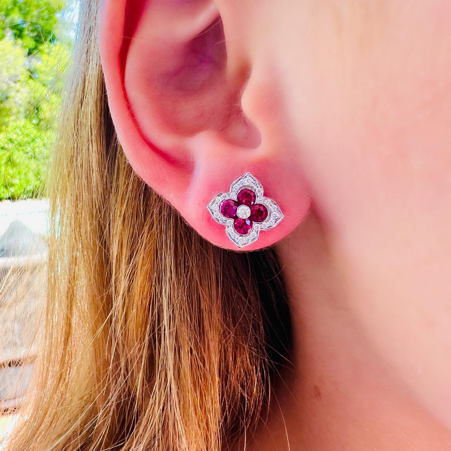 18kt White Gold Ruby & Diamond Earrings For Sale 1