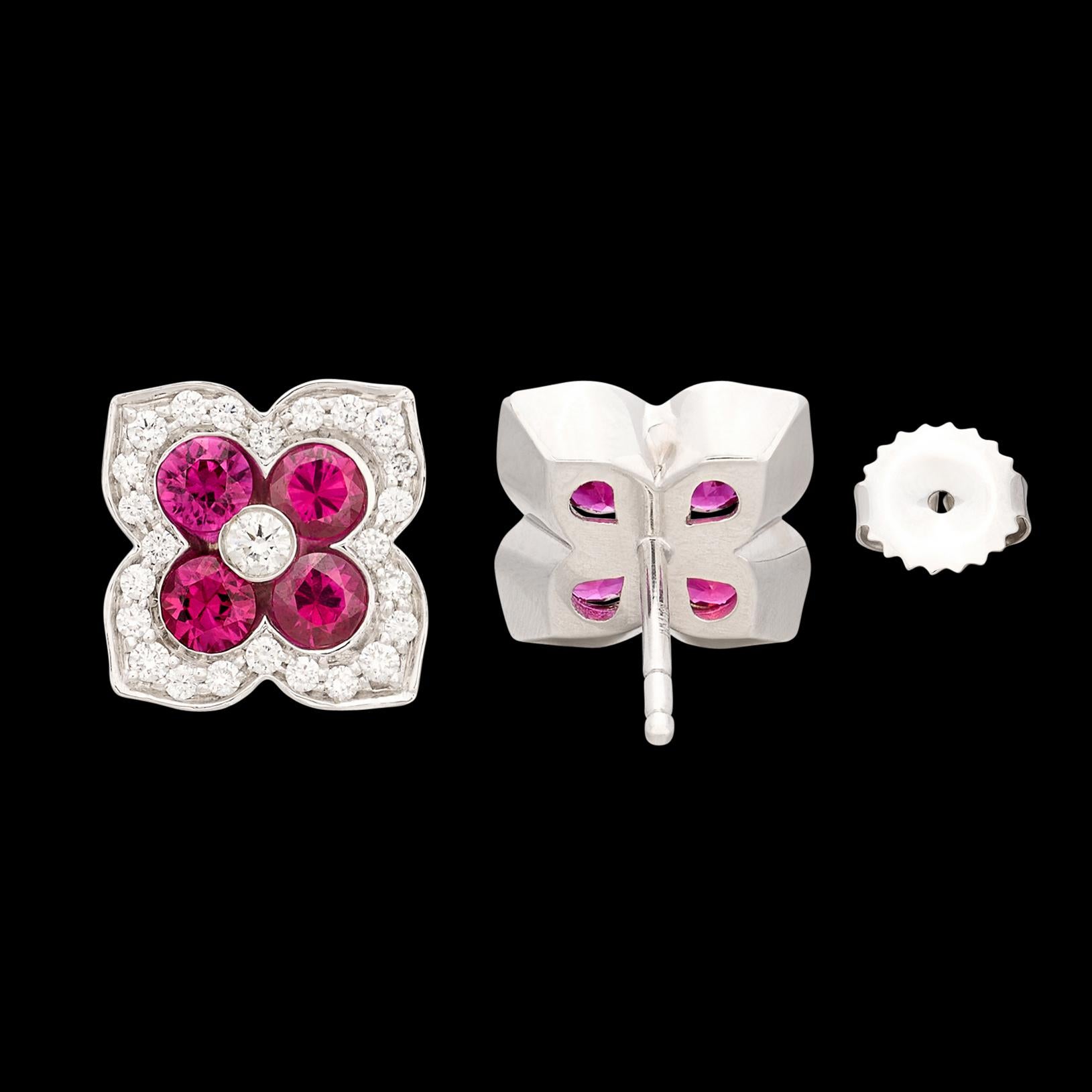 18kt White Gold Ruby & Diamond Earrings For Sale 2