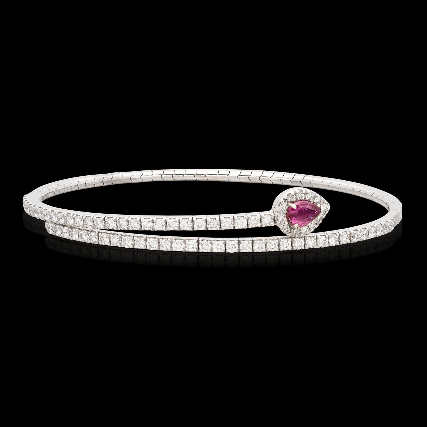 Taglio a goccia Bracciale Flex in oro bianco 18kt con rubini e diamanti di Salavetti in vendita