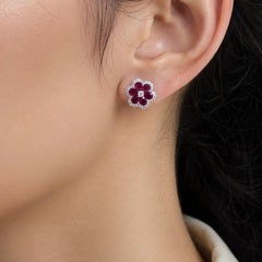 18KT White Gold Ruby & Diamond Floral Earrings – RUBDER0820 IGSA