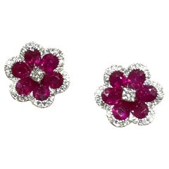 18KT White Gold Ruby & Diamond Floral Earrings – RUBDER0820 IGSA