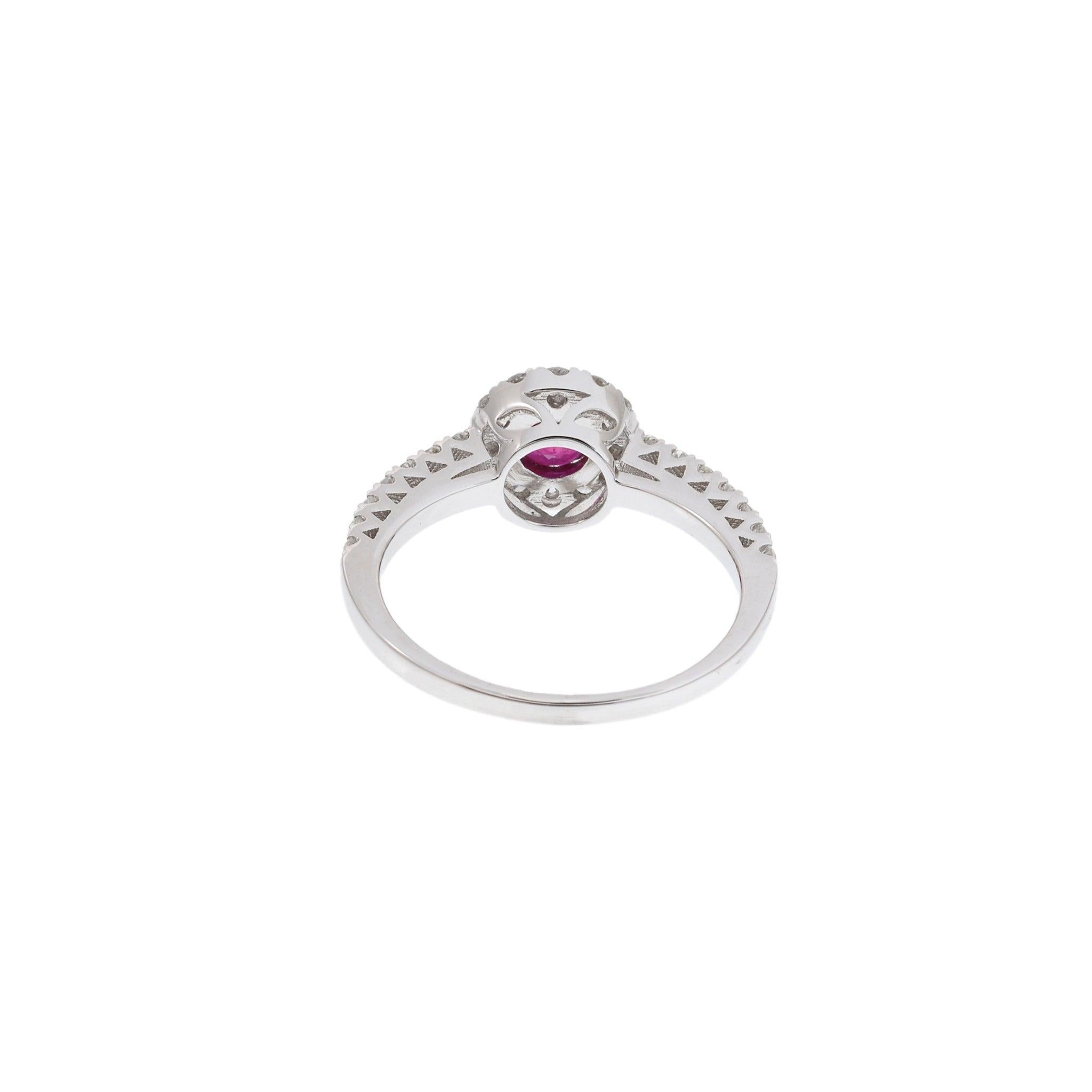18KT White Gold Ruby Halo Diamond Ring For Sale 3