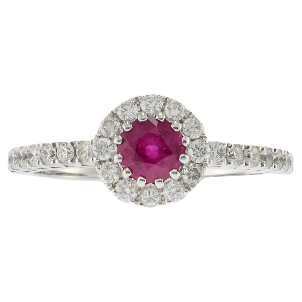 18KT White Gold Ruby Halo Diamond Ring