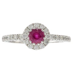 18KT White Gold Ruby Halo Diamond Ring