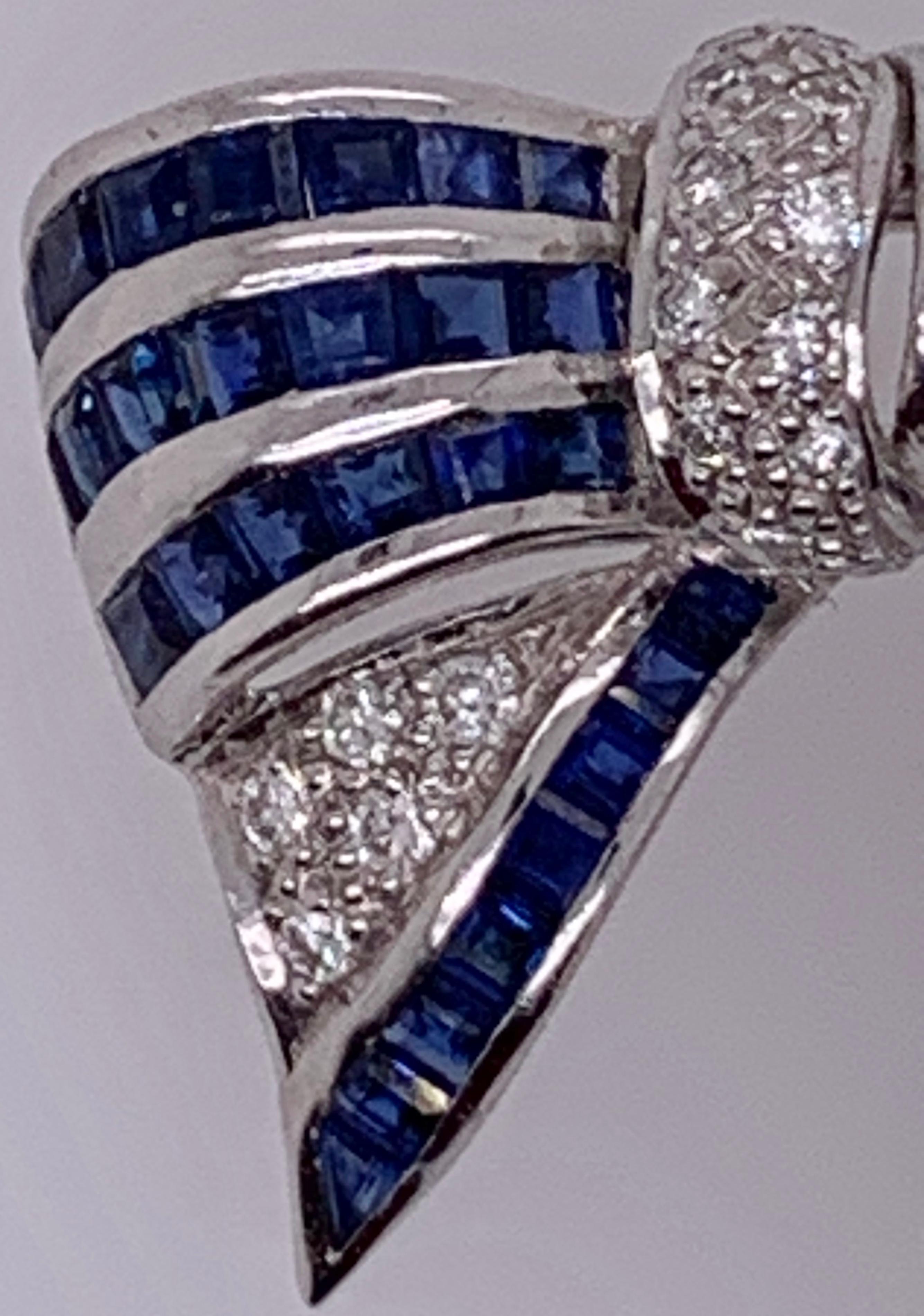 18 Karat White Gold Sapphire and Diamond Bow Pin 1.10 TDW For Sale 5