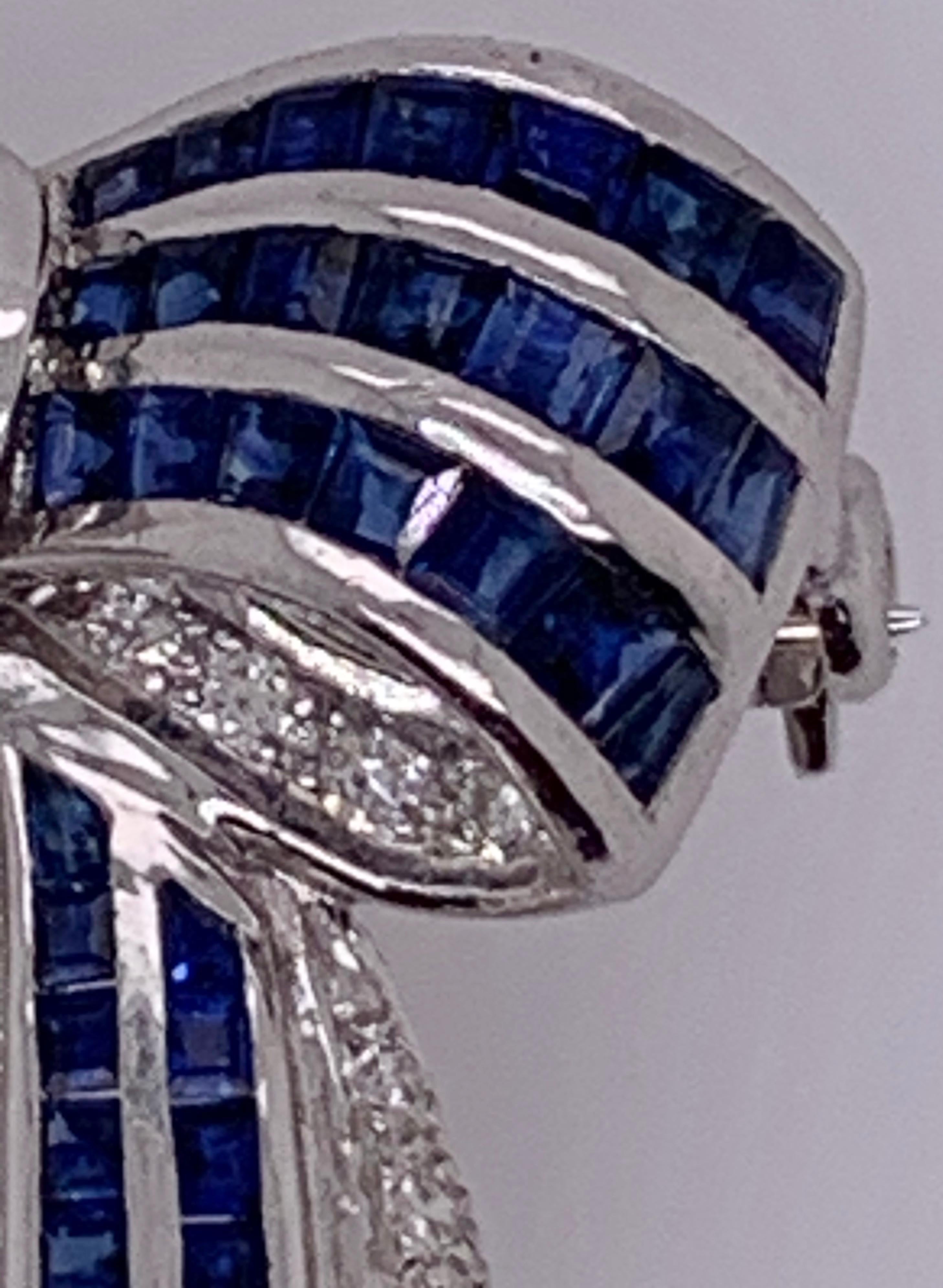 18 Karat White Gold Sapphire and Diamond Bow Pin 1.10 TDW For Sale 3
