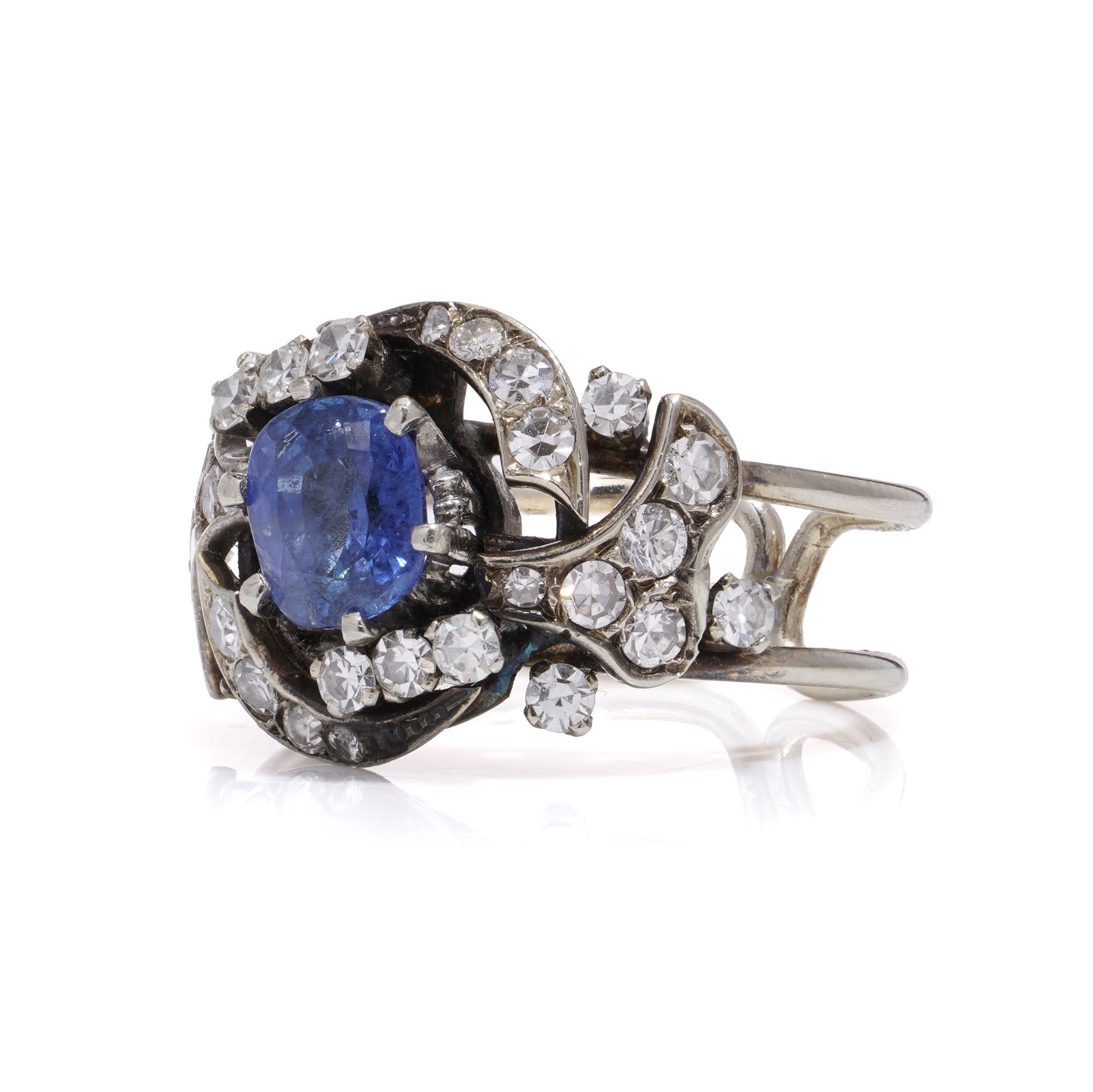 Women's 18kt white gold Sapphire and Diamond cluster For Sale