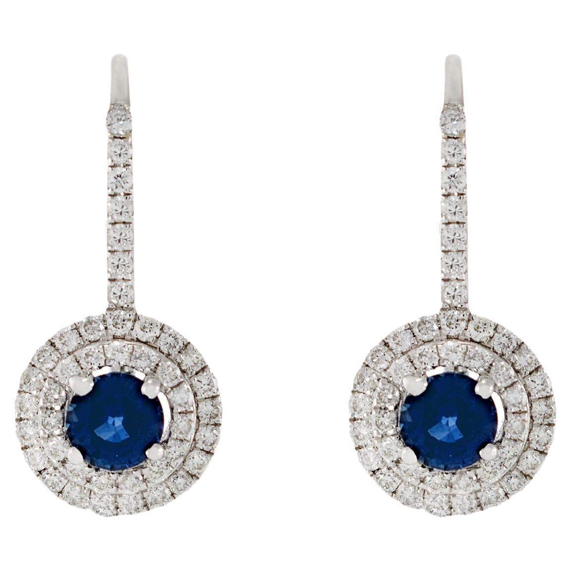 Pendientes Gota Zafiro Y Diamante Oro Blanco 18KT