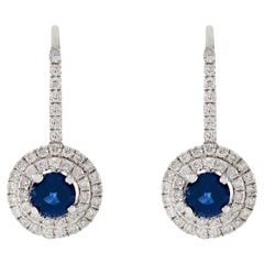 Pendientes Gota Zafiro Y Diamante Oro Blanco 18KT