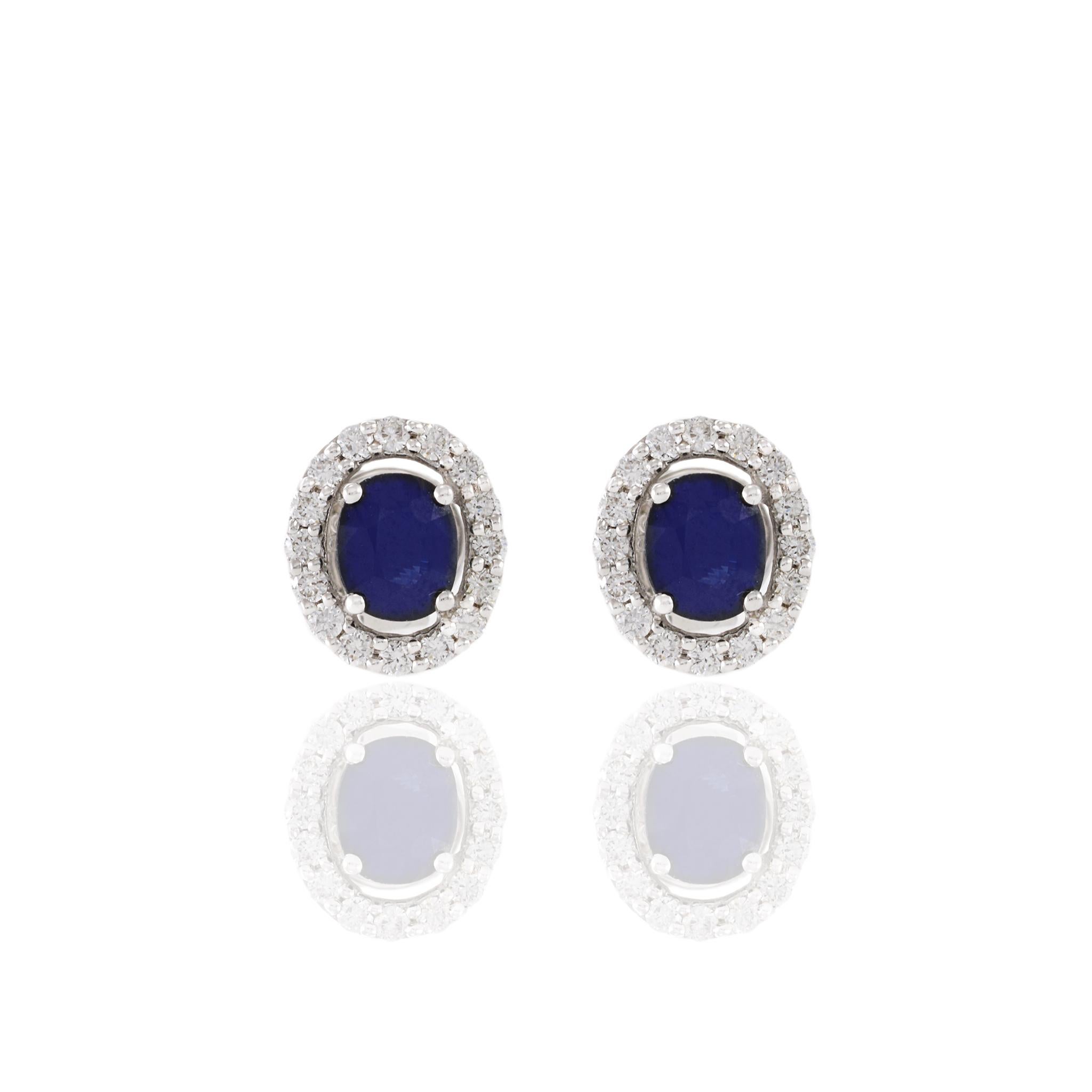 Modern 18KT White Gold Sapphire And Diamond Earrings For Sale