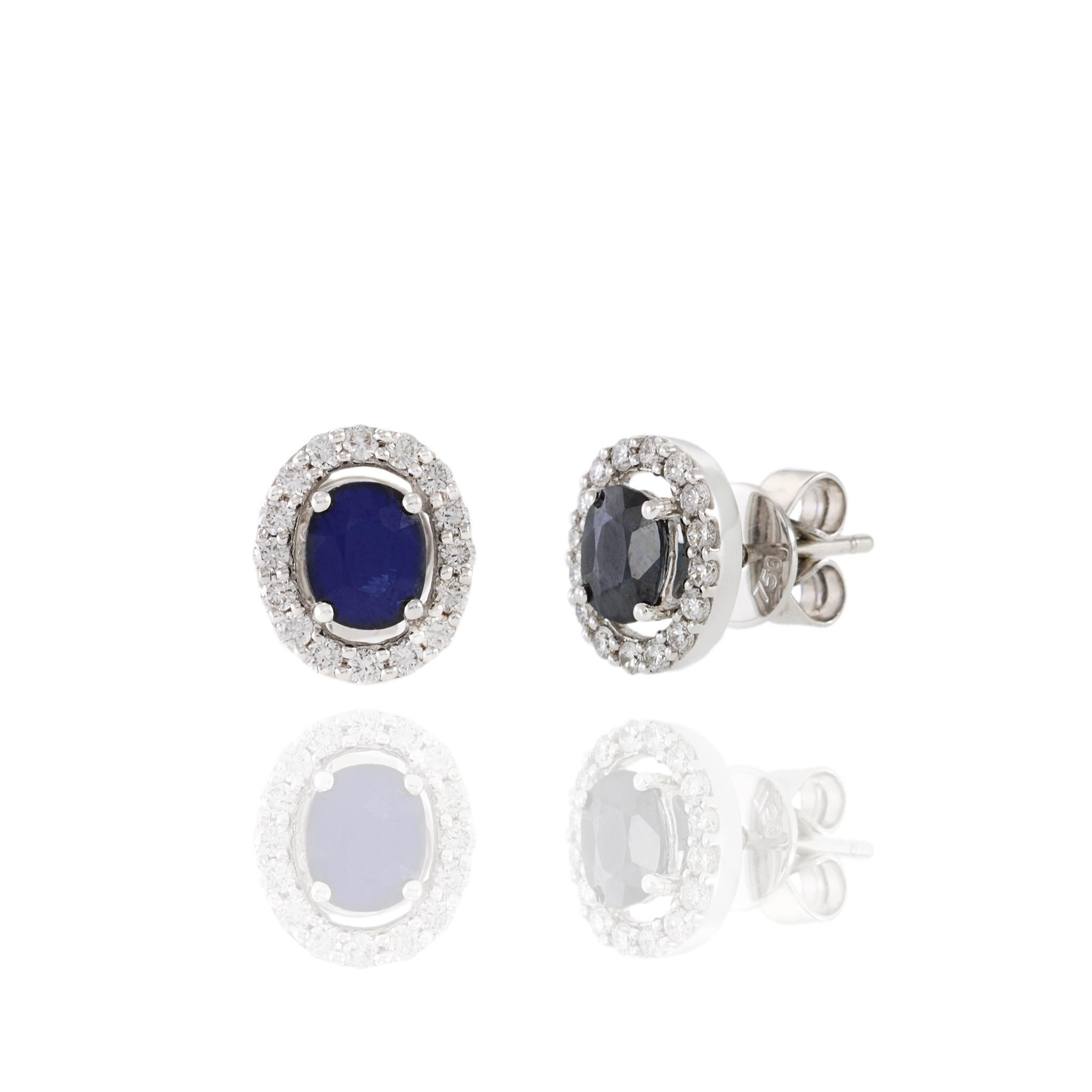 Oval Cut 18KT White Gold Sapphire And Diamond Earrings For Sale