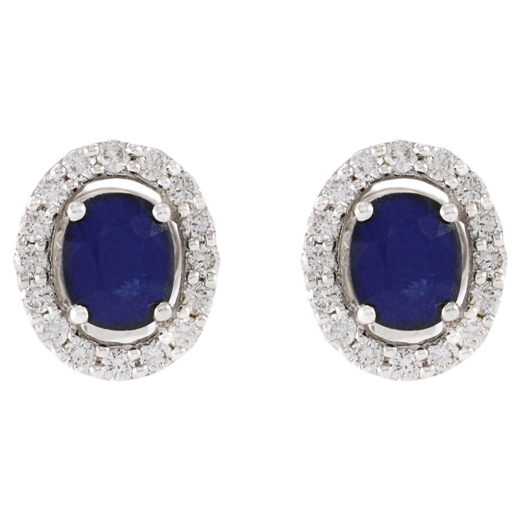 Pendientes de Zafiro y Diamante de Oro Blanco de 18 KT