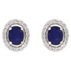 Pendientes de Zafiro y Diamante de Oro Blanco de 18 KT