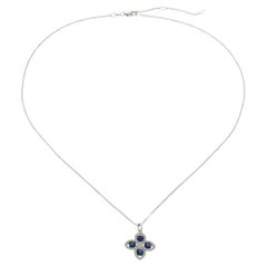 18KT White Gold Sapphire and Diamond Flower Pendant Necklace