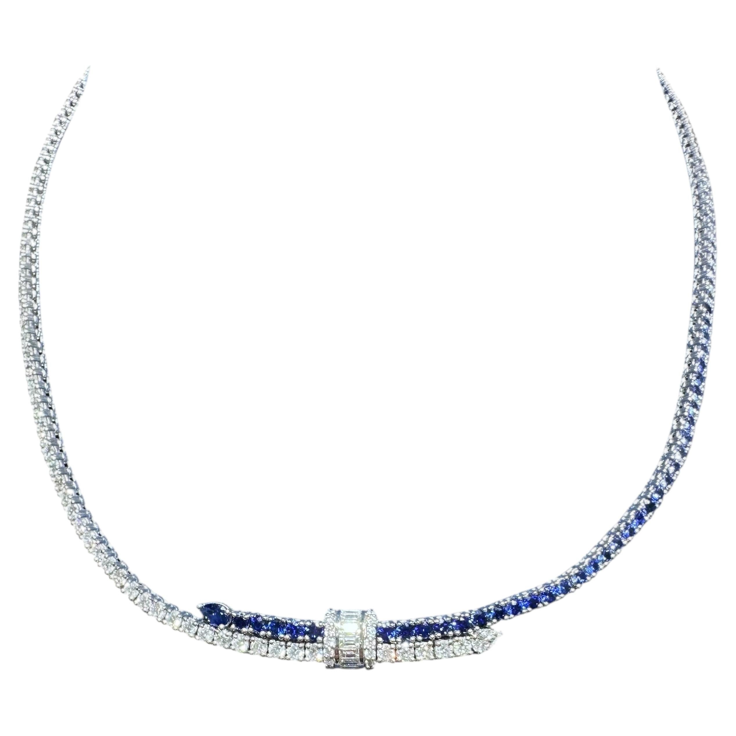 Collana in oro bianco 18KT con zaffiri e diamanti in vendita