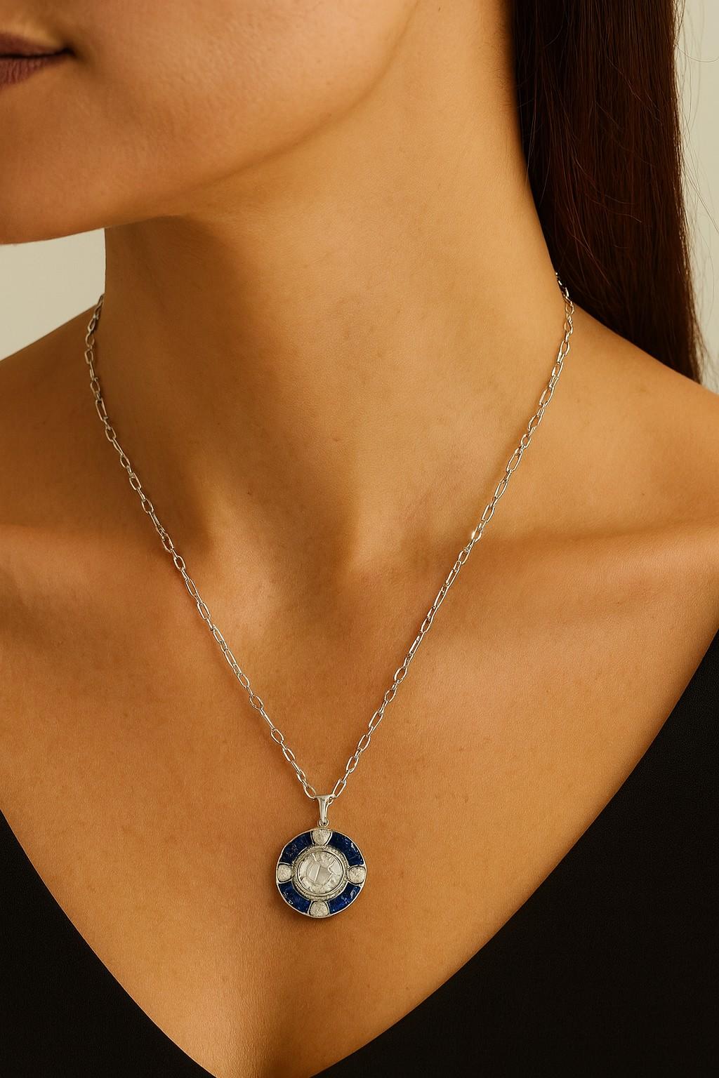 Donna Anello Eleg in oro bianco 18kt con zaffiro e diamante - Misura 6 in vendita