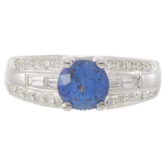 Anello con zaffiro e diamante in oro bianco 18KT
