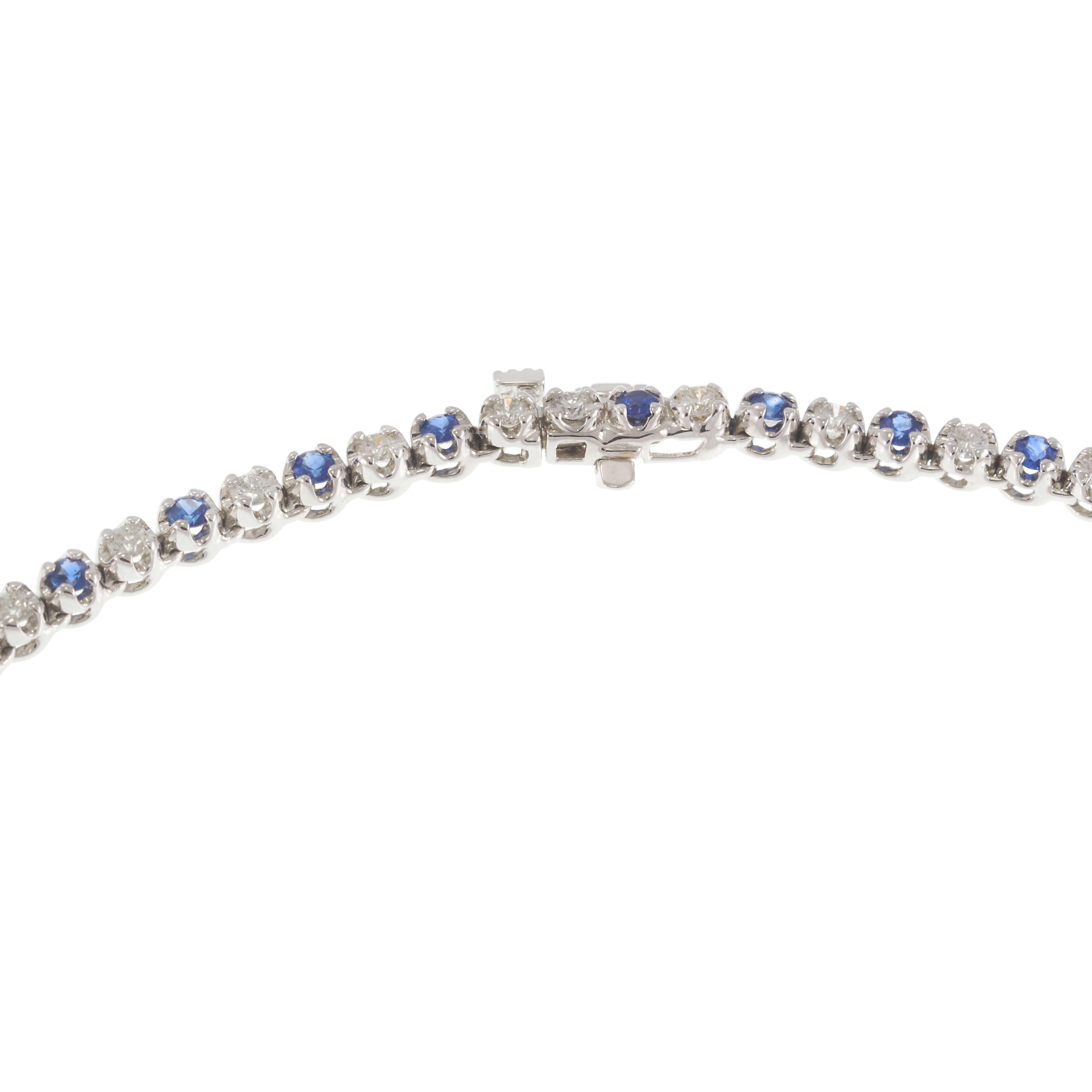 18KT Weißgold Saphir und Diamant Tennis Halskette (Brillantschliff) im Angebot