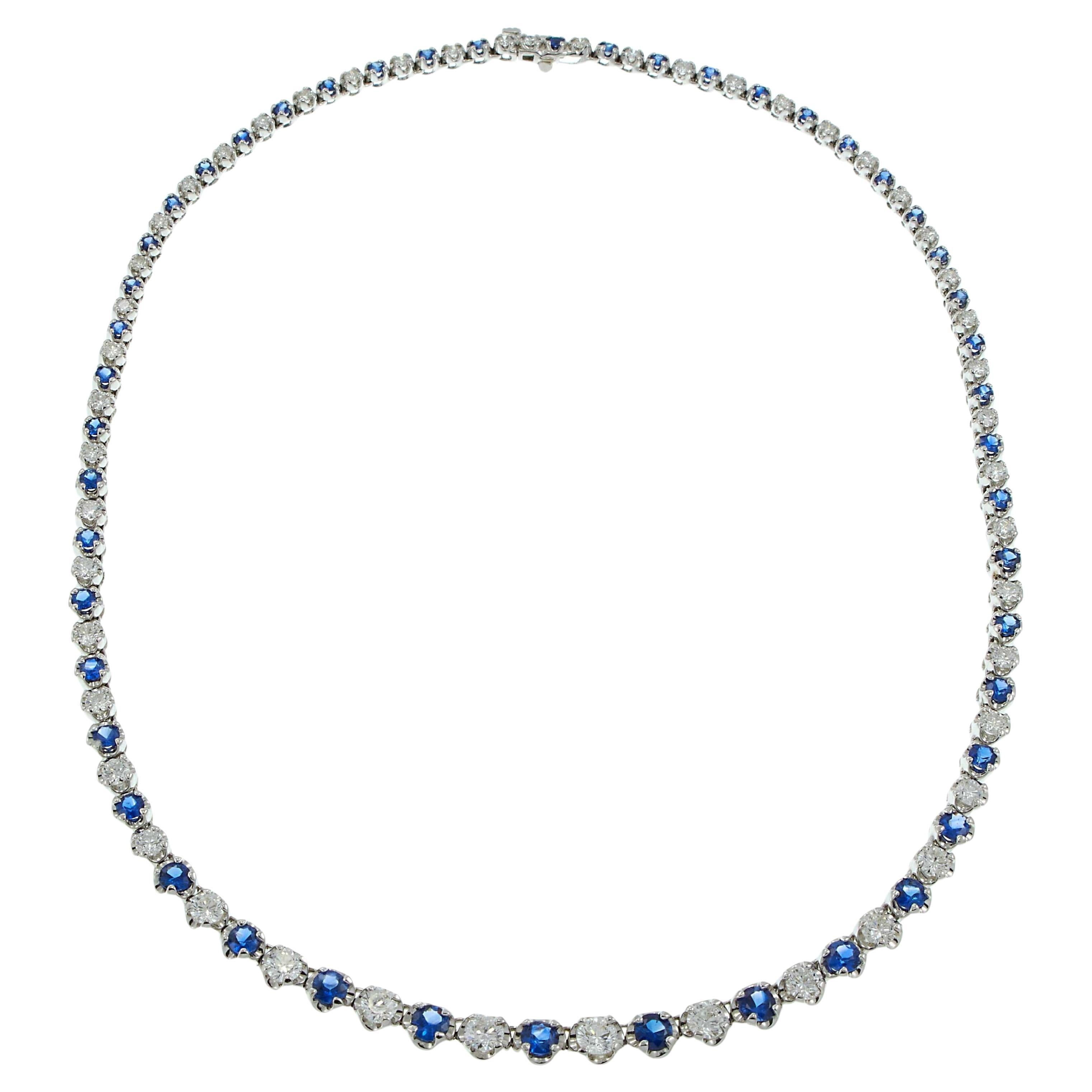 18KT Weißgold Saphir und Diamant Tennis Halskette im Angebot