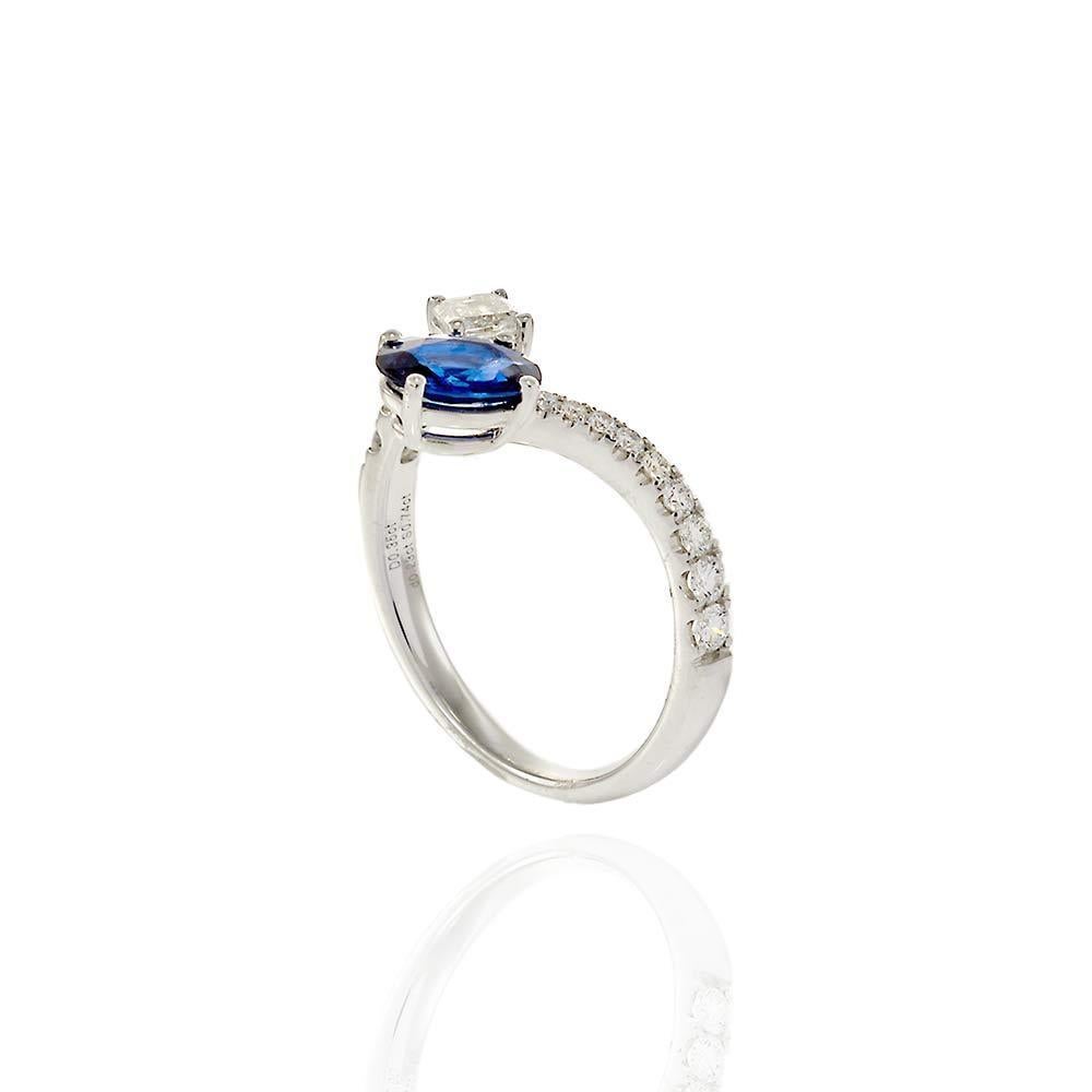 Anello a fascia con zaffiro e diamante in oro bianco 18KT in vendita 1